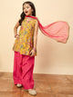 Girls Above Knee All over Print Kurti Set - Yellow