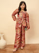 Girls Hip Length All over Print Kurti Set - Red
