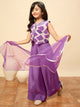 Girls Waist Length Embroidery Top With Pants - Purple