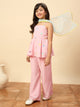 Girls Hip Length Embroidery Kurti Set - Pink