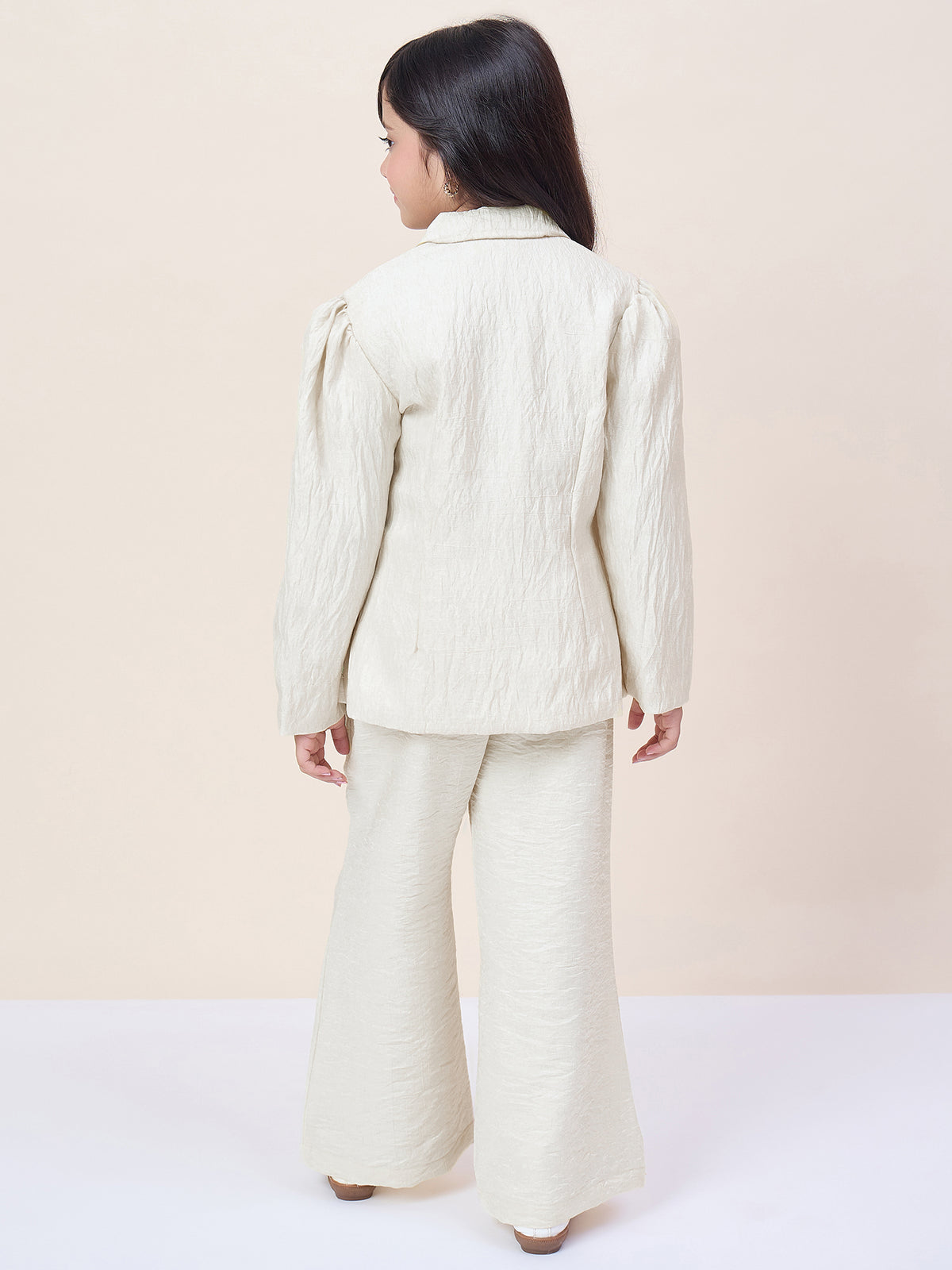 Girls Hip Length Embroidery Top With Pants - Off-White