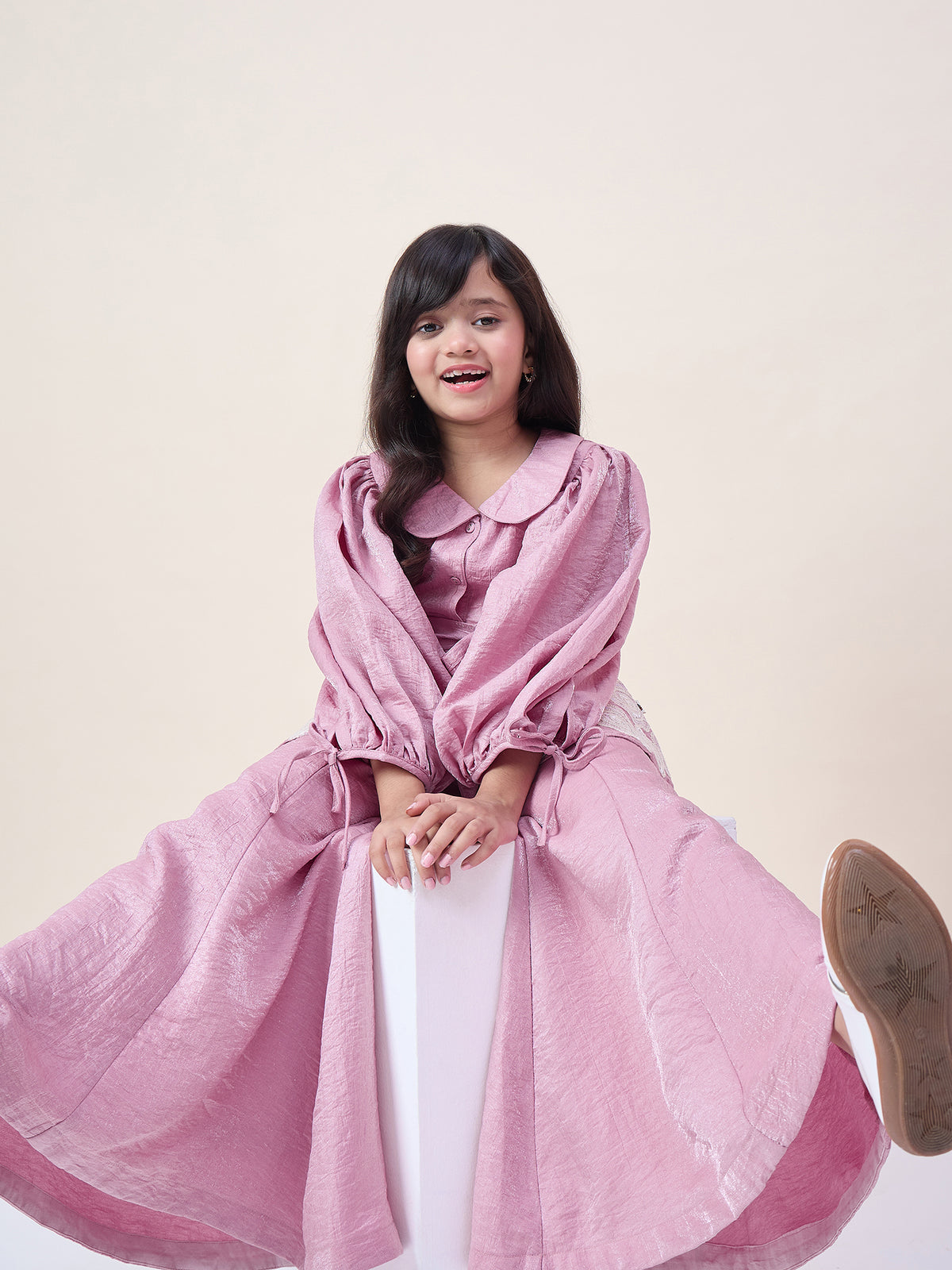Girls Hip Length Embroidery Top With Pants - Lavender