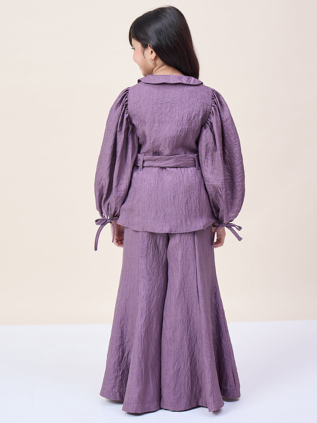 Girls Hip Length Embroidery Top With Pants - Purple