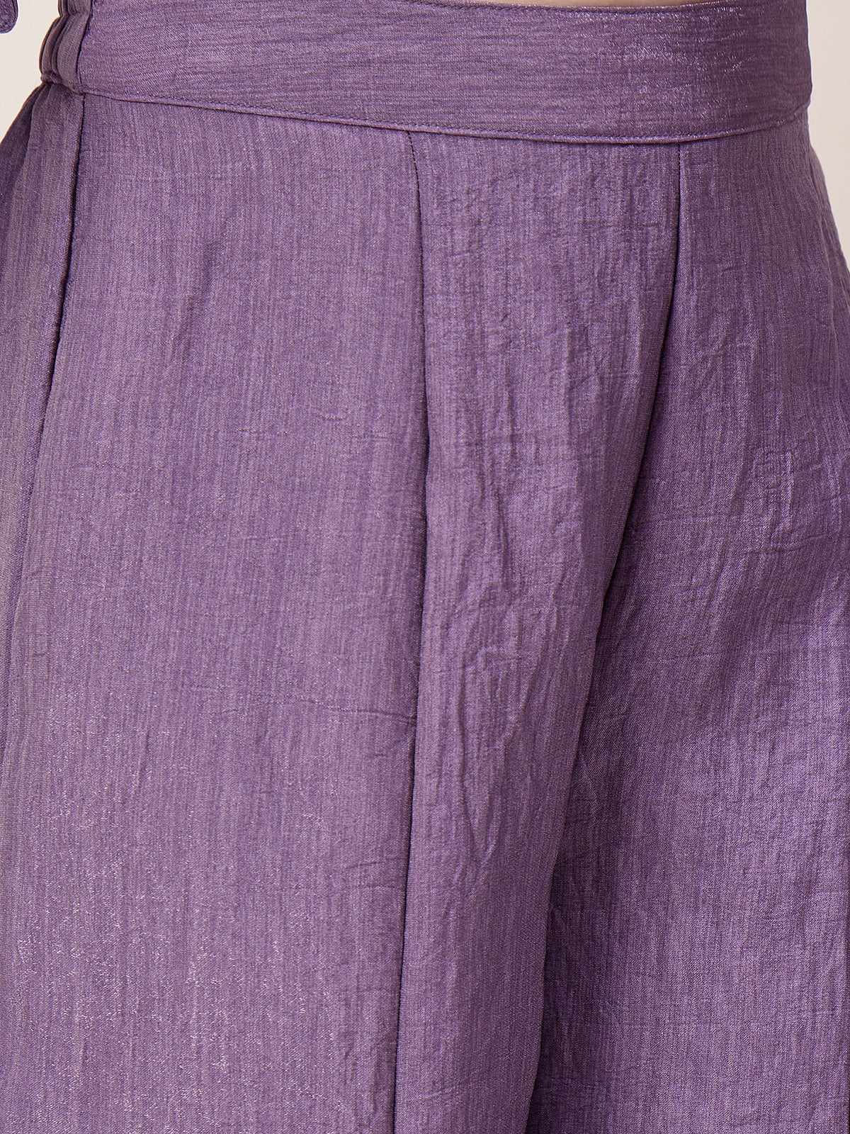 Girls Hip Length Embroidery Top With Pants - Purple