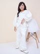 Girls Hip Length Solid Top With Pants - White