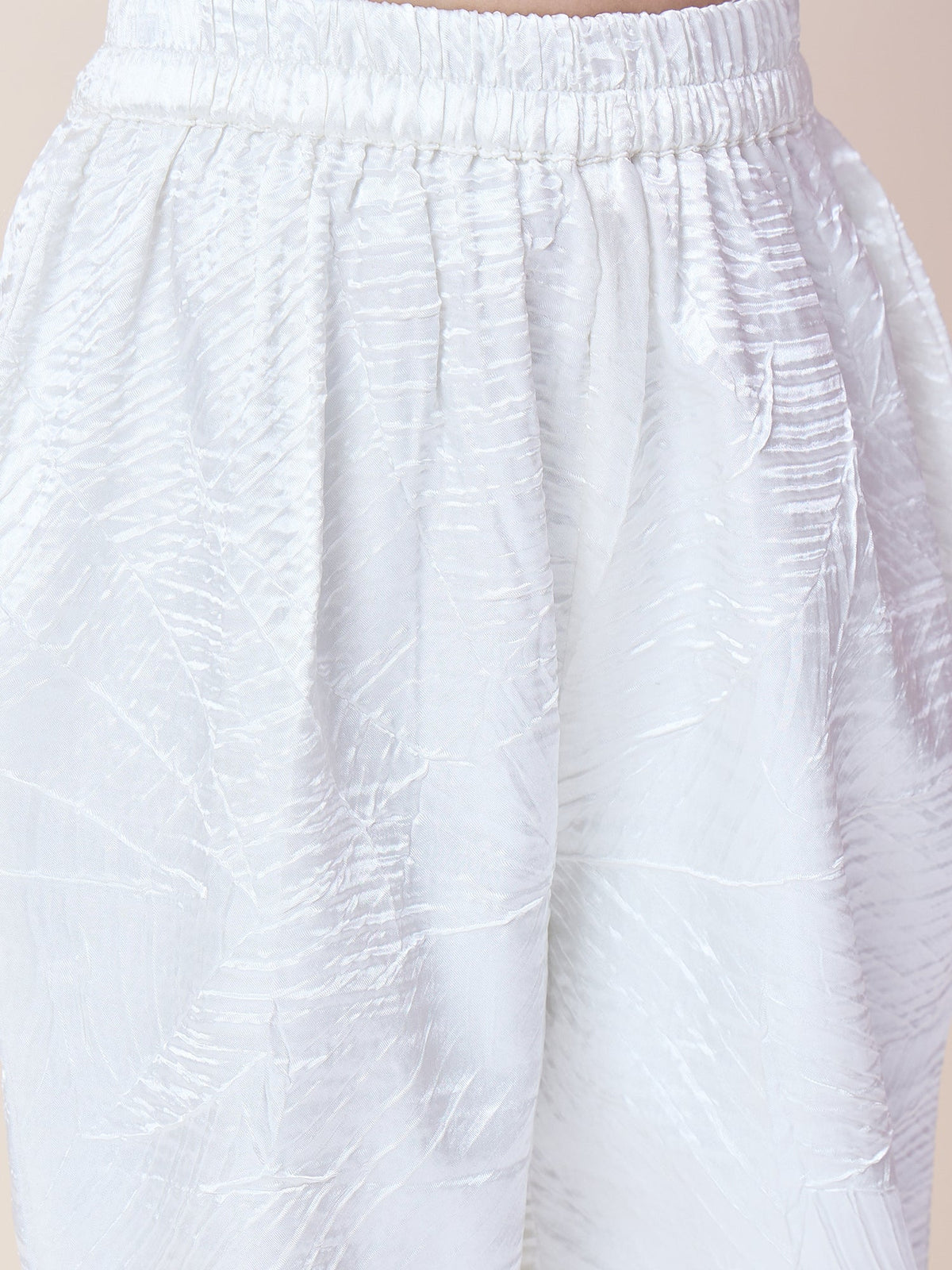 Girls Hip Length Solid Top With Pants - White