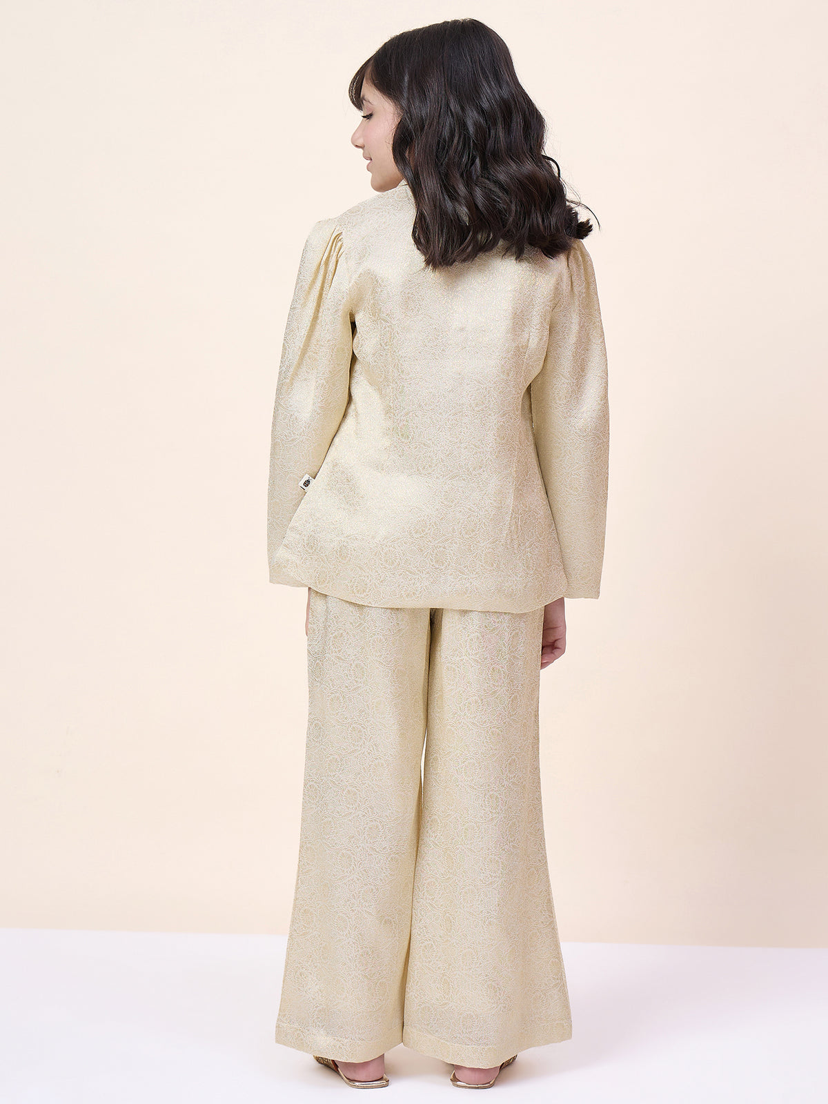 Girls Hip Length Embroidery Top With Pants - Off-White