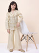 Girls Hip Length Embroidery Top With Pants - Off-White