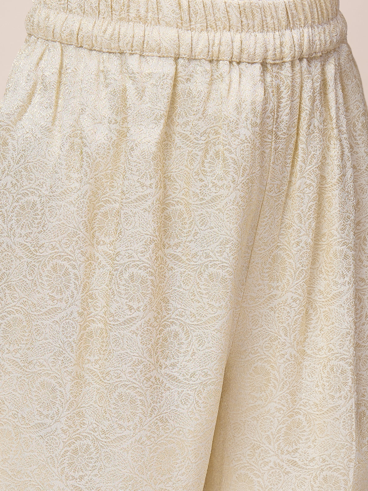 Girls Hip Length Embroidery Top With Pants - Off-White