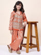 Girls Hip Length Embroidery Top With Pants - Orange