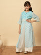 Girls Calf Length Embroidery Kurti Set - Blue