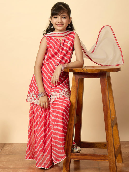 Girls Above Knee Embroidery Kurti Set - Red