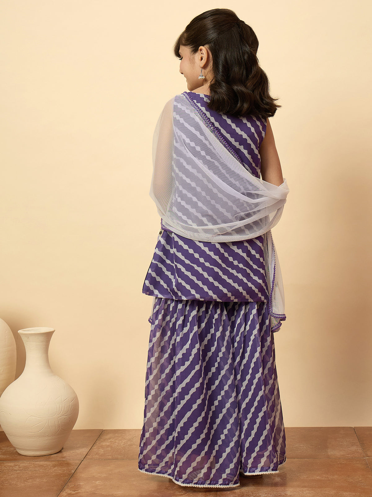 Girls Above Knee Embroidery Kurti Set - Purple