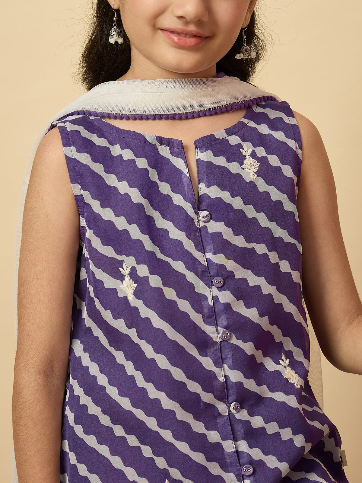 Girls Above Knee Embroidery Kurti Set - Purple
