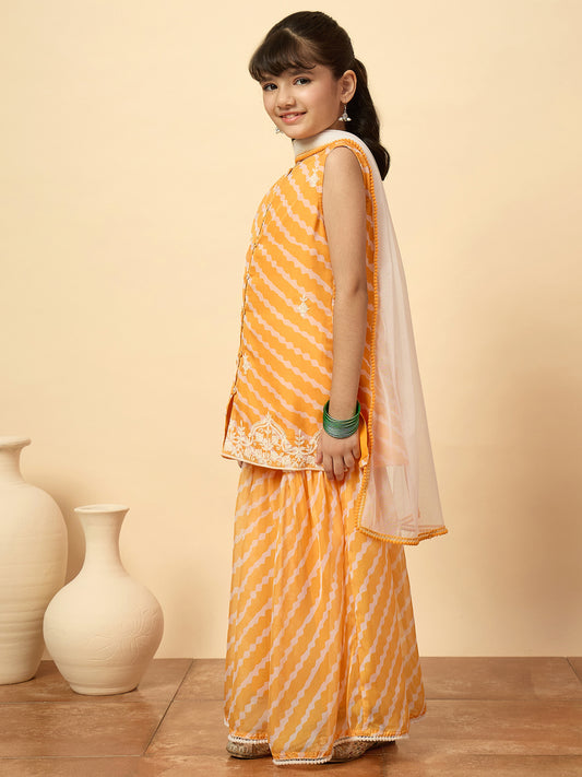 Girls Above Knee Embroidery Kurti Set - Mustard