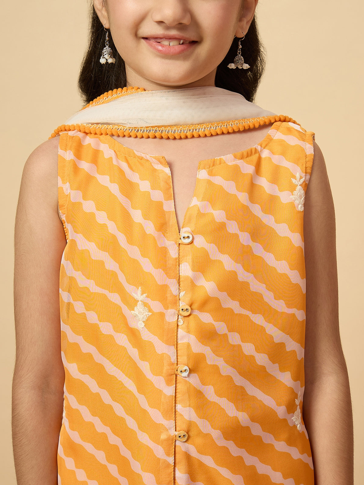 Girls Above Knee Embroidery Kurti Set - Mustard