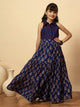 Girls Hip Length All over Print Lehenga Choli - Navy Blue