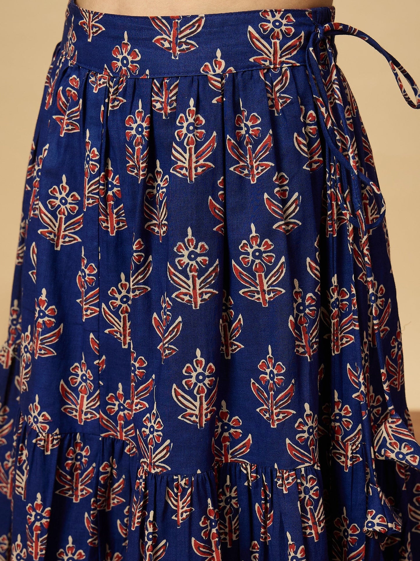 Girls Hip Length All over Print Lehenga Choli - Navy Blue