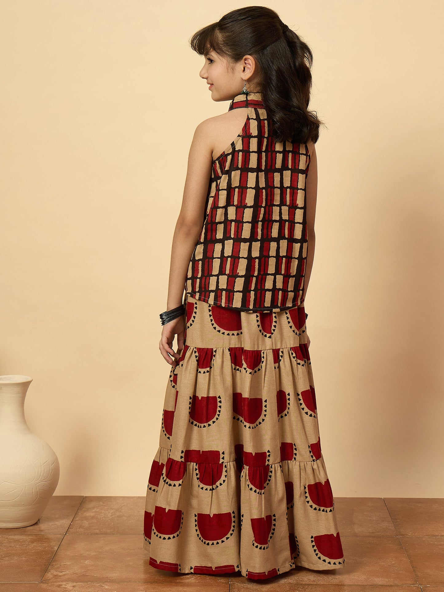 Girls Hip Length All over Print Lehenga Choli - Red