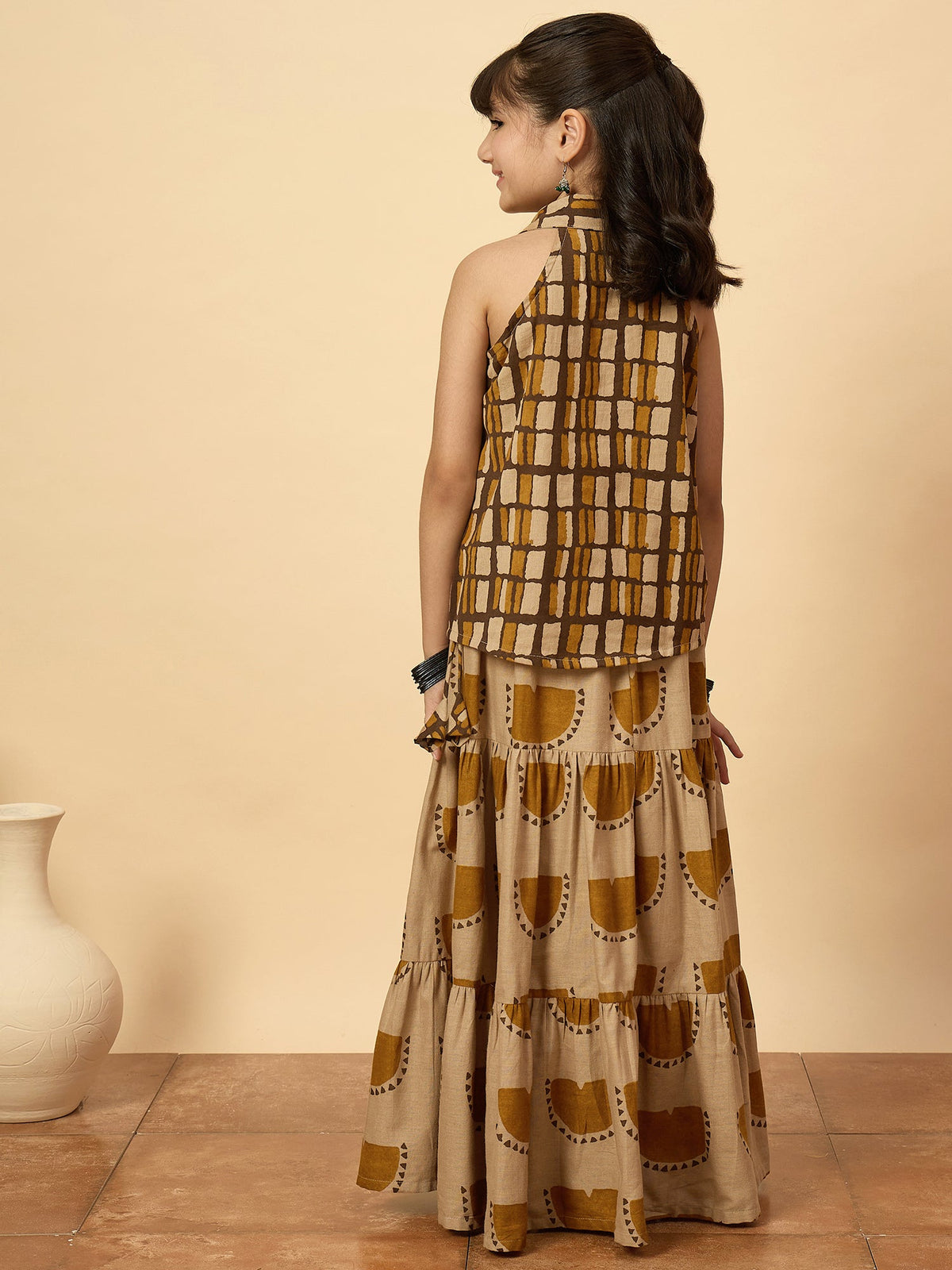 Girls Hip Length All over Print Lehenga Choli - Yellow