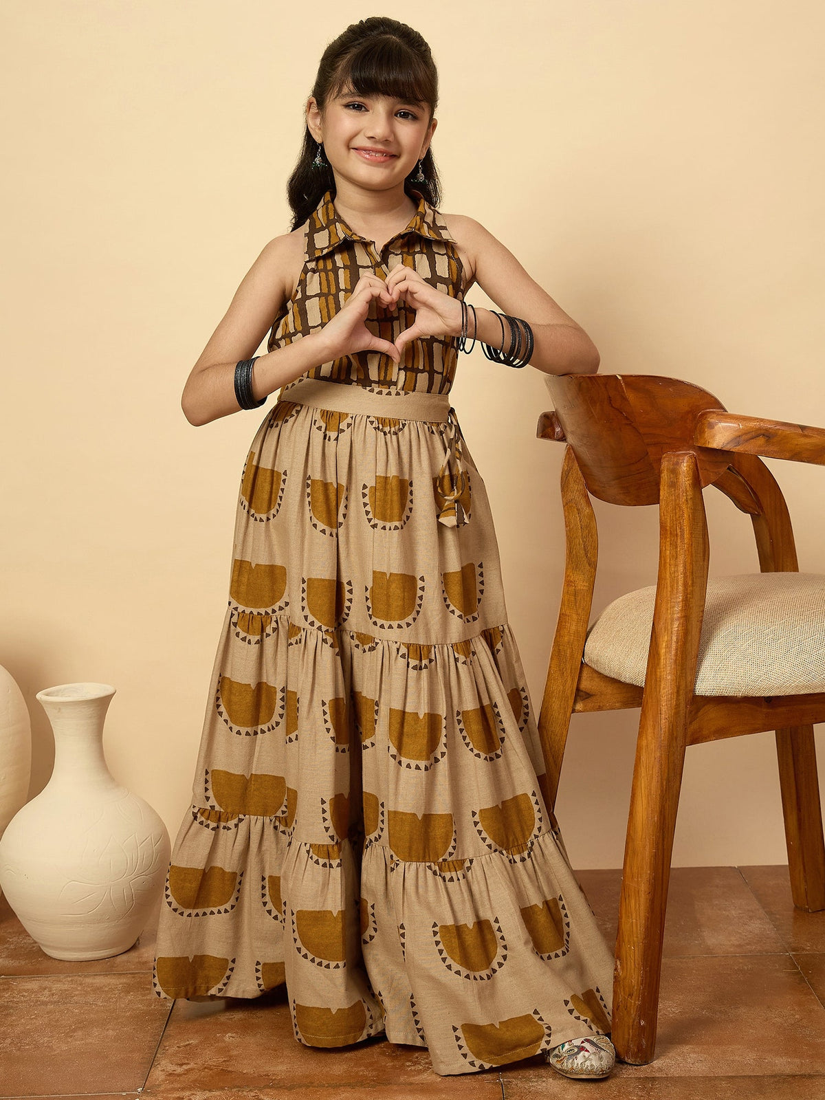 Girls Hip Length All over Print Lehenga Choli - Yellow