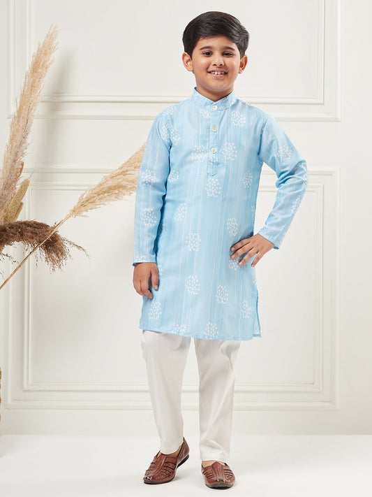 Boys Blue Printed Polyester Kurta Set