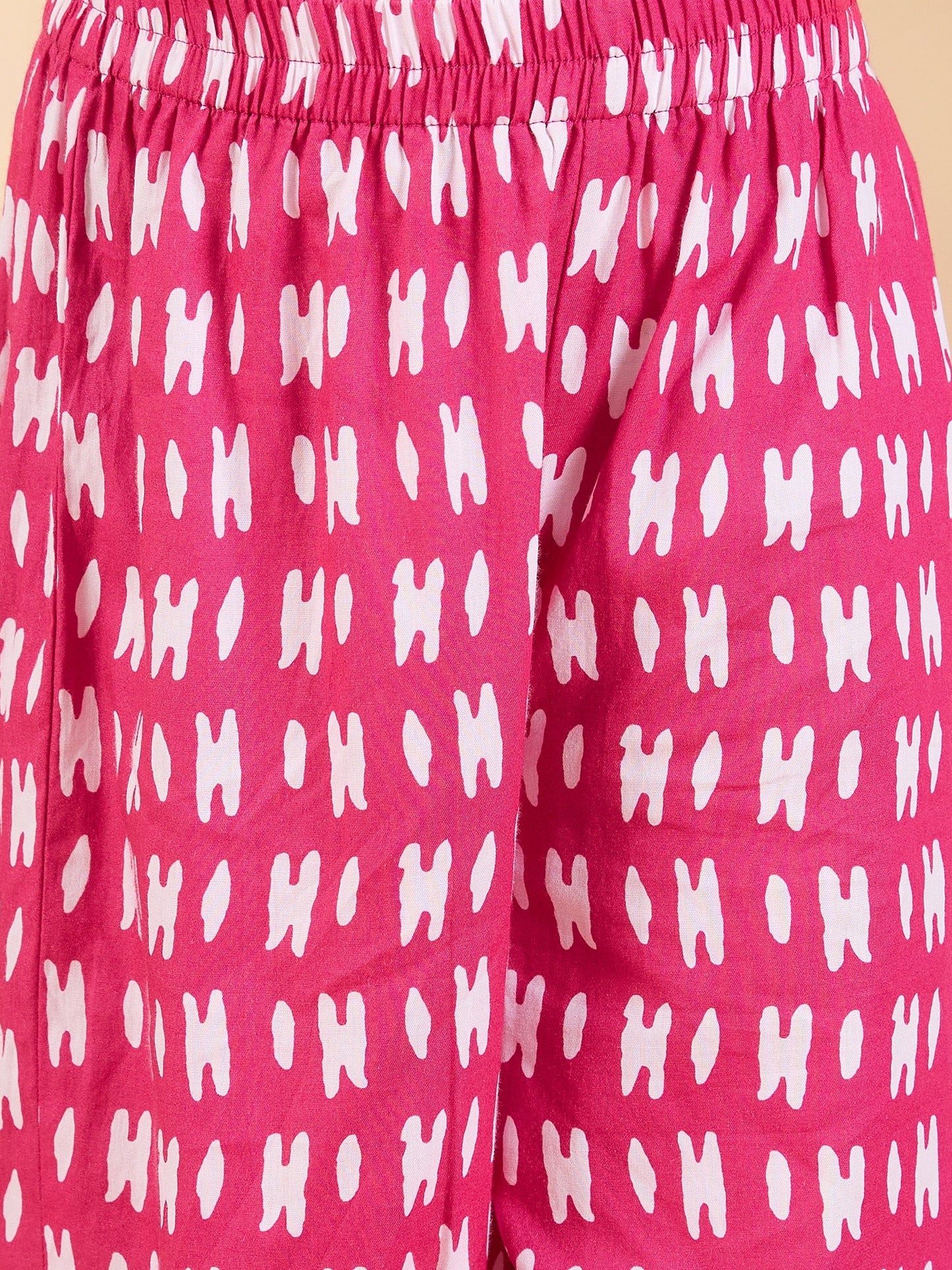 Girls Full Length All over Print Kurti Set - Magenta