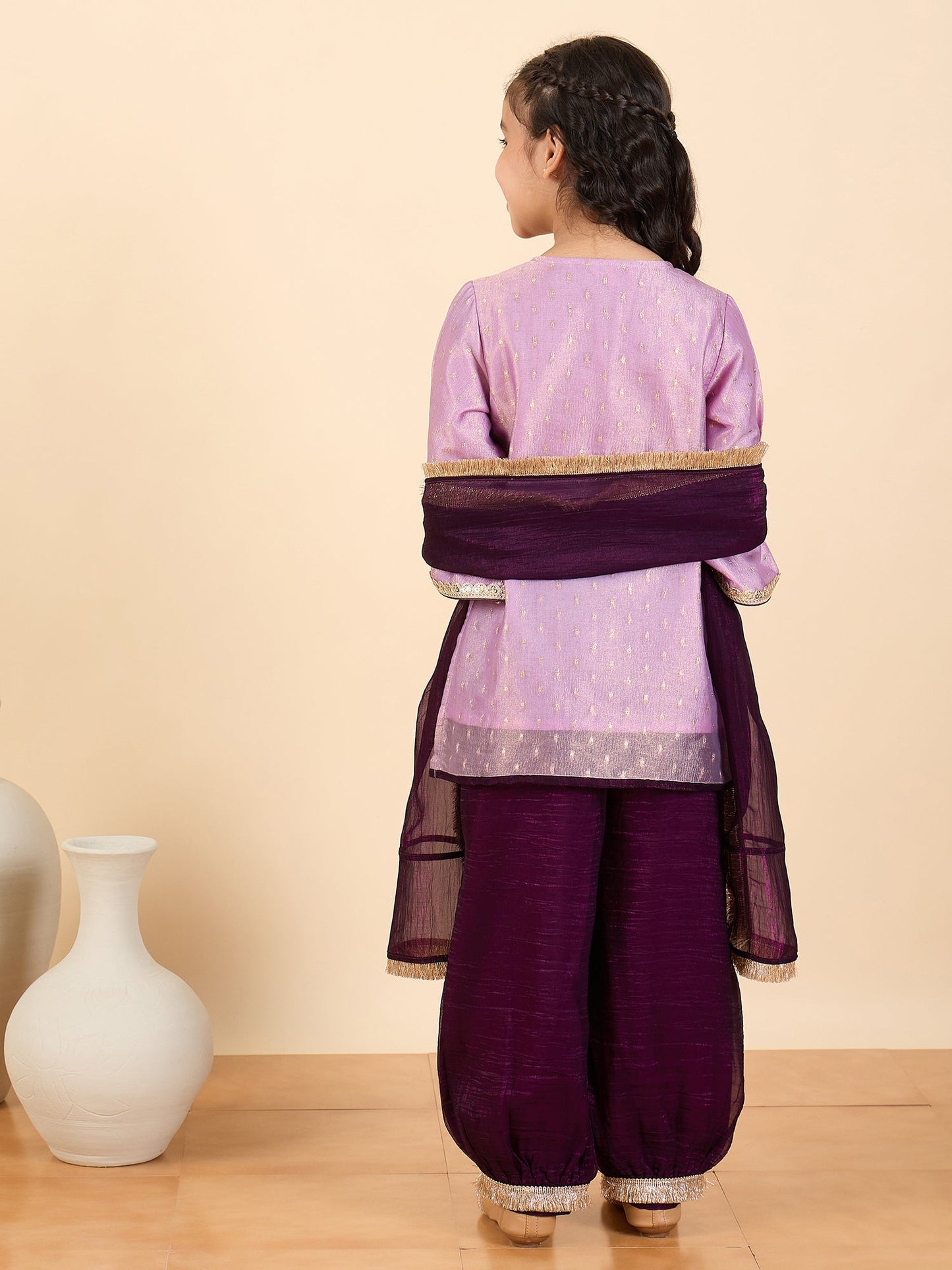 Girls Above Knee Embroidery Kurti Set - Lavender