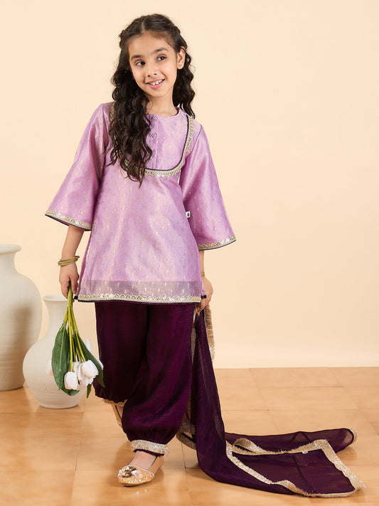 Girls Above Knee Embroidery Kurti Set - Lavender