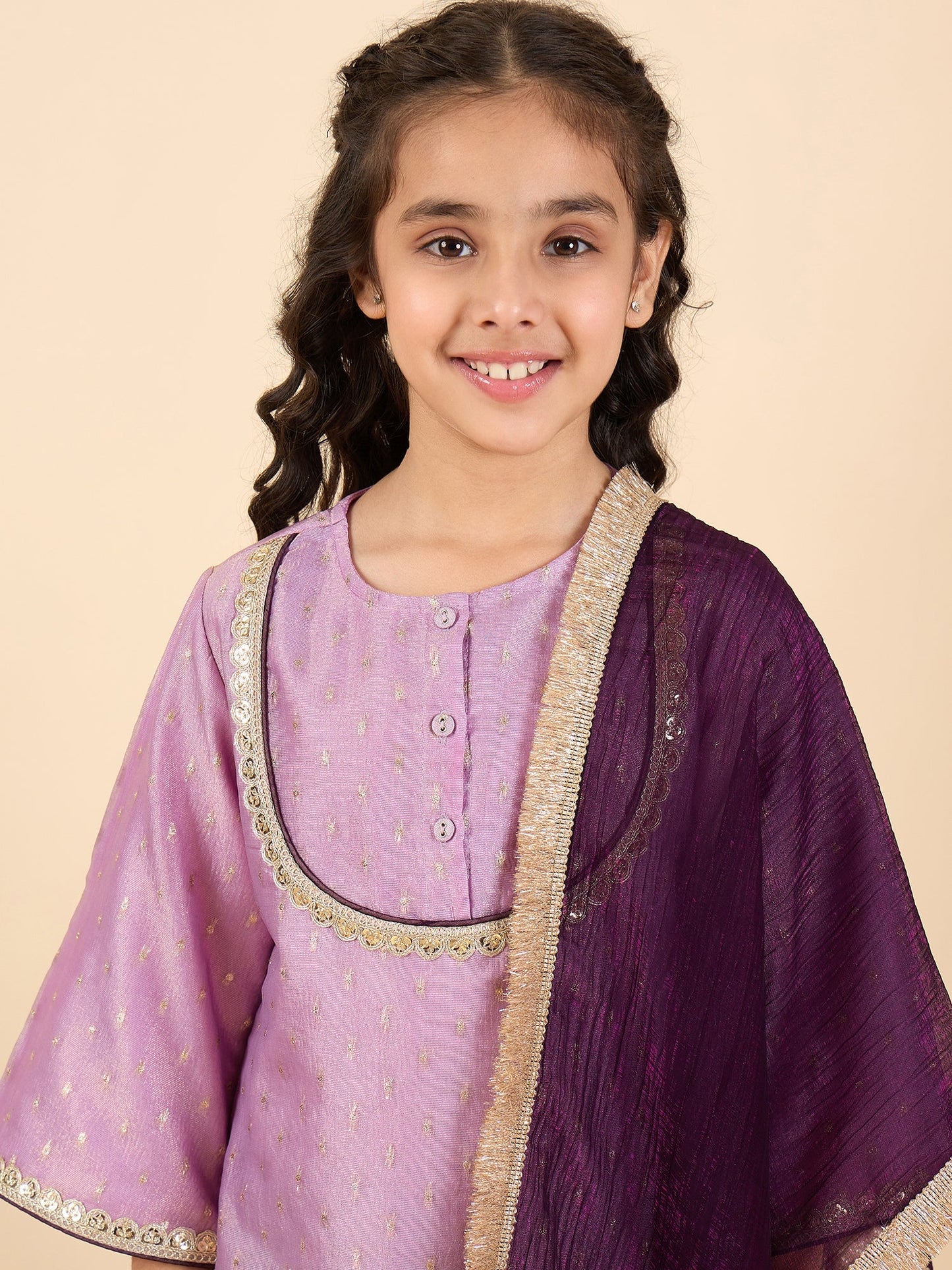 Girls Above Knee Embroidery Kurti Set - Lavender