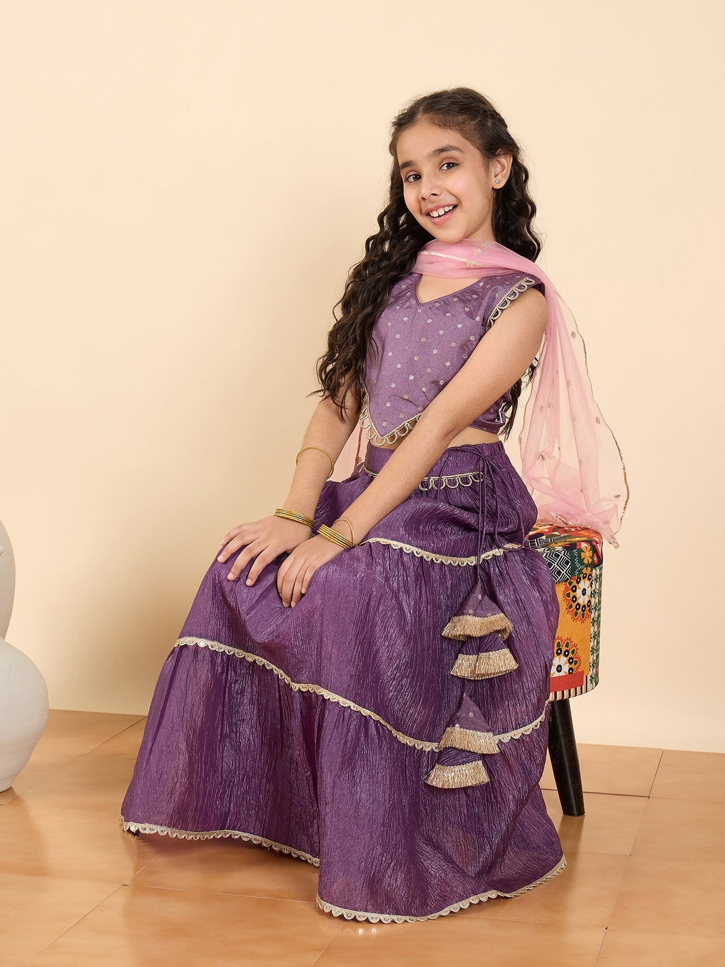 Girls Waist Length Embroidery Lehenga Choli - Purple