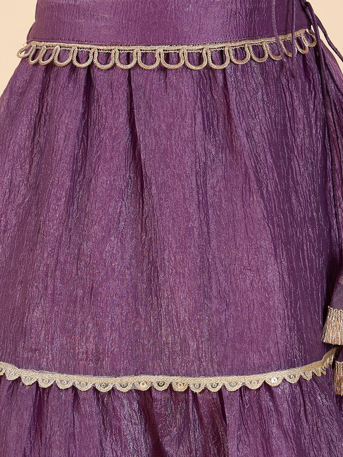 Girls Waist Length Embroidery Lehenga Choli - Purple