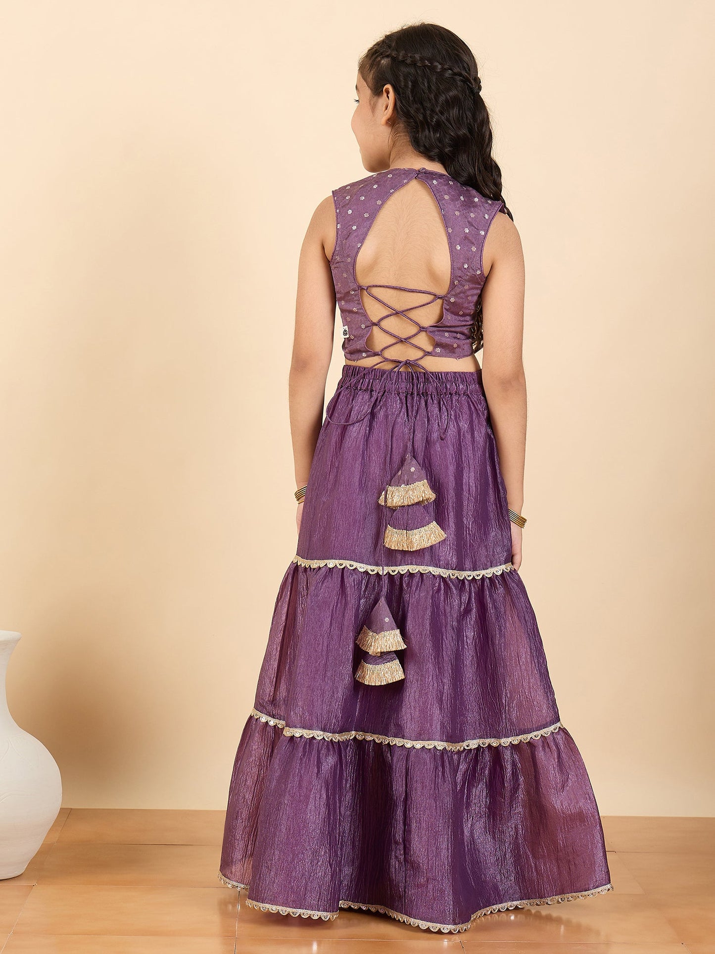Girls Waist Length Embroidery Lehenga Choli - Purple