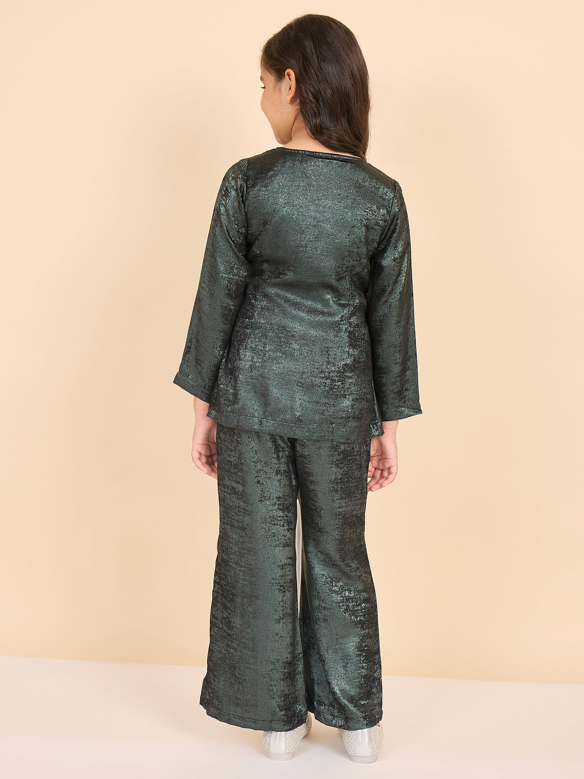 Girls Ankle Length Solid Top With Pants - Green