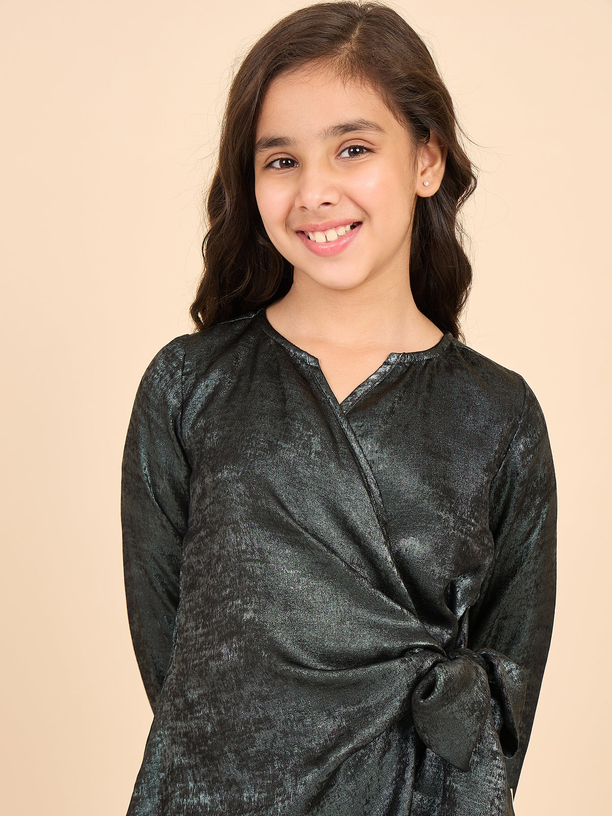 Girls Ankle Length Solid Top With Pants - Green
