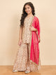 Girls Above Knee All over Print Kurti Set - Off-White