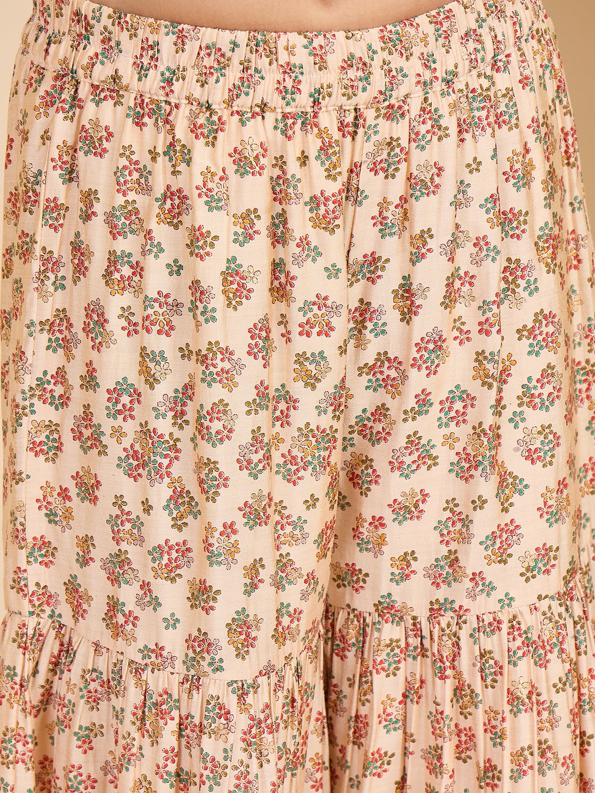 Girls Above Knee All over Print Kurti Set - Off-White