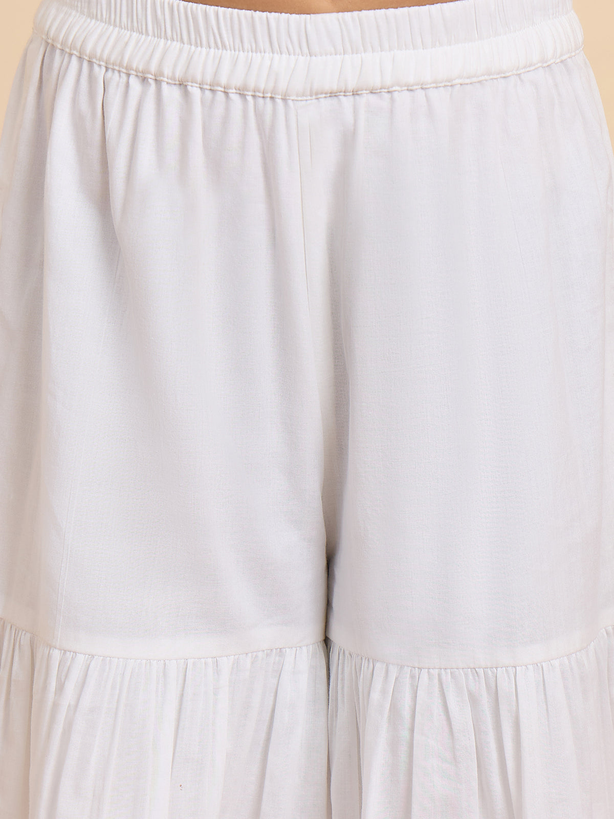 Girls Above Knee Embroidery Kurti Set - Off-White