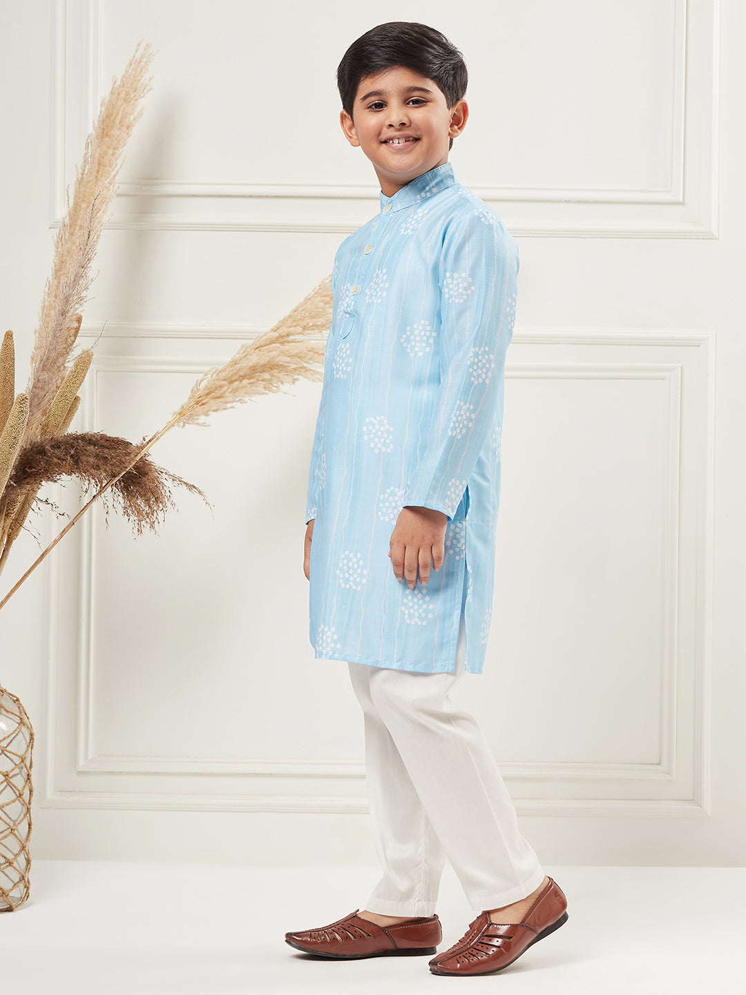 Boys Blue Printed Polyester Kurta Set
