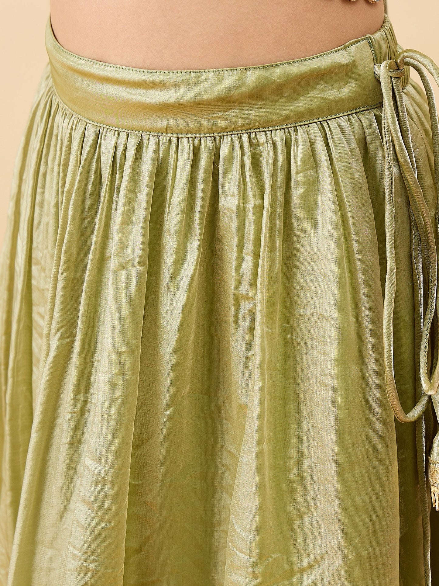 Girls Waist Length Embroidery Lehenga Choli - Green