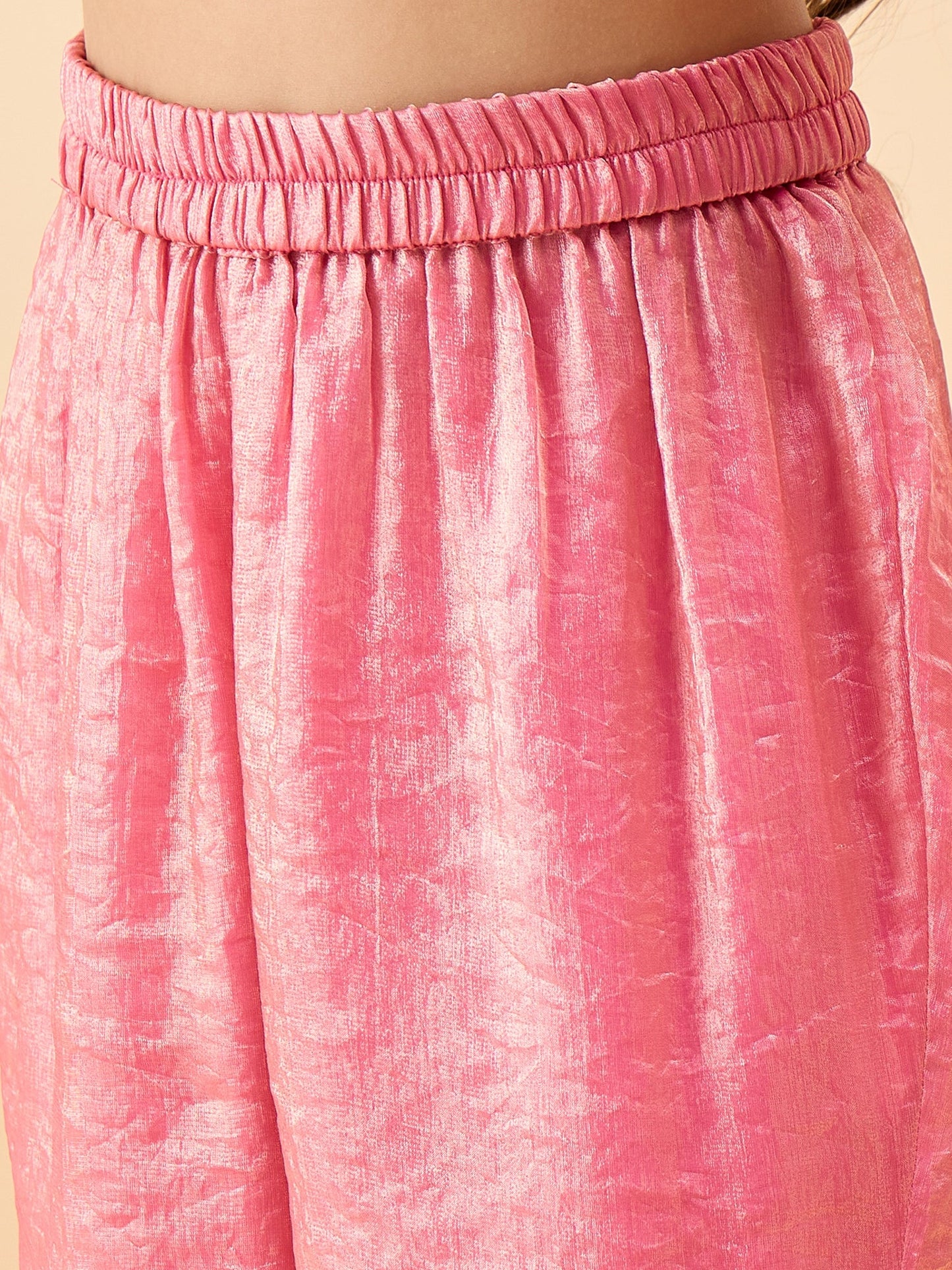 Girls Hip Length Solid Top With Pants - Pink