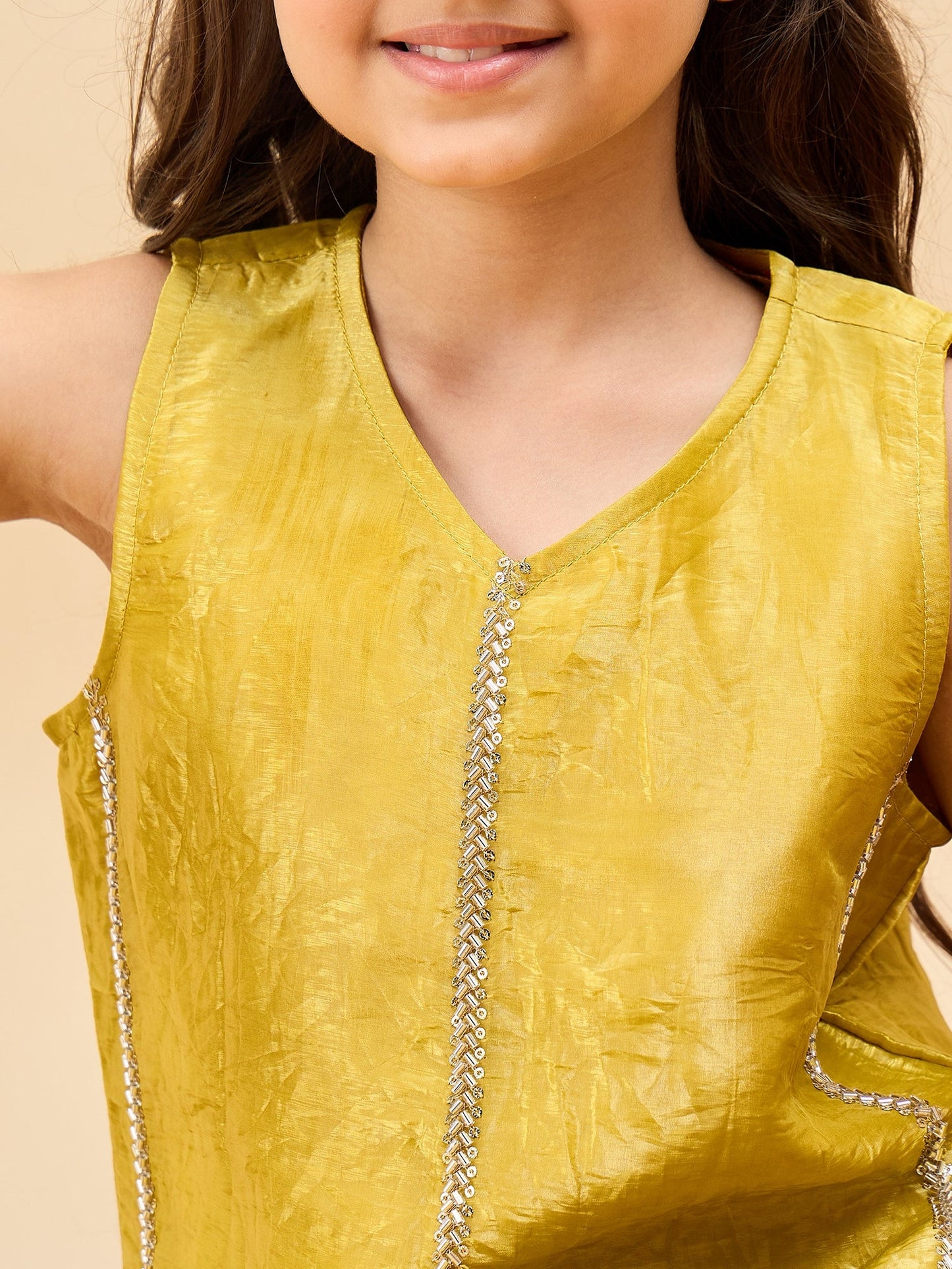 Girls Above Knee Embroidery Kurti Set - Yellow