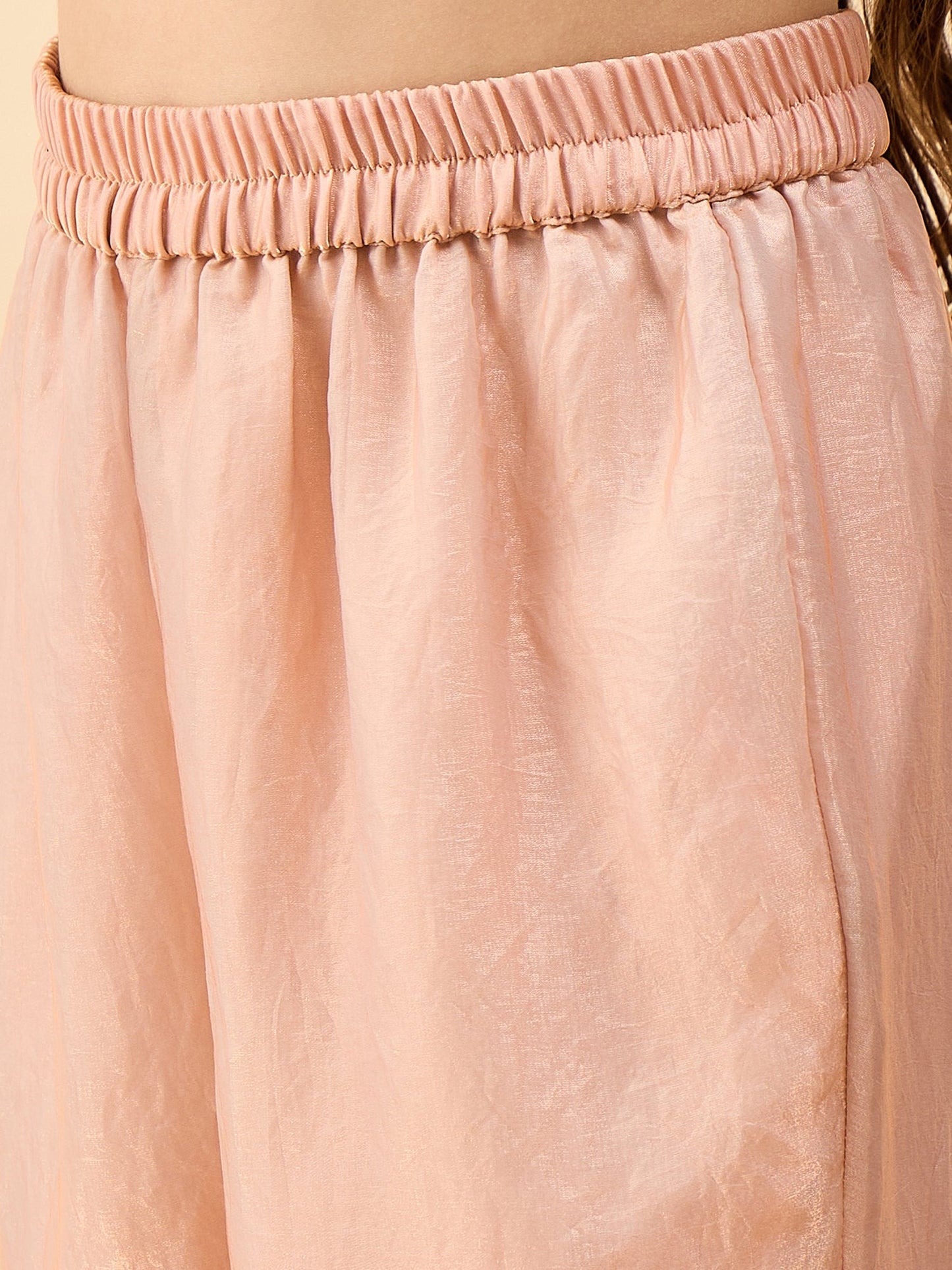 Girls Hip Length Solid Top With Pants - Gold