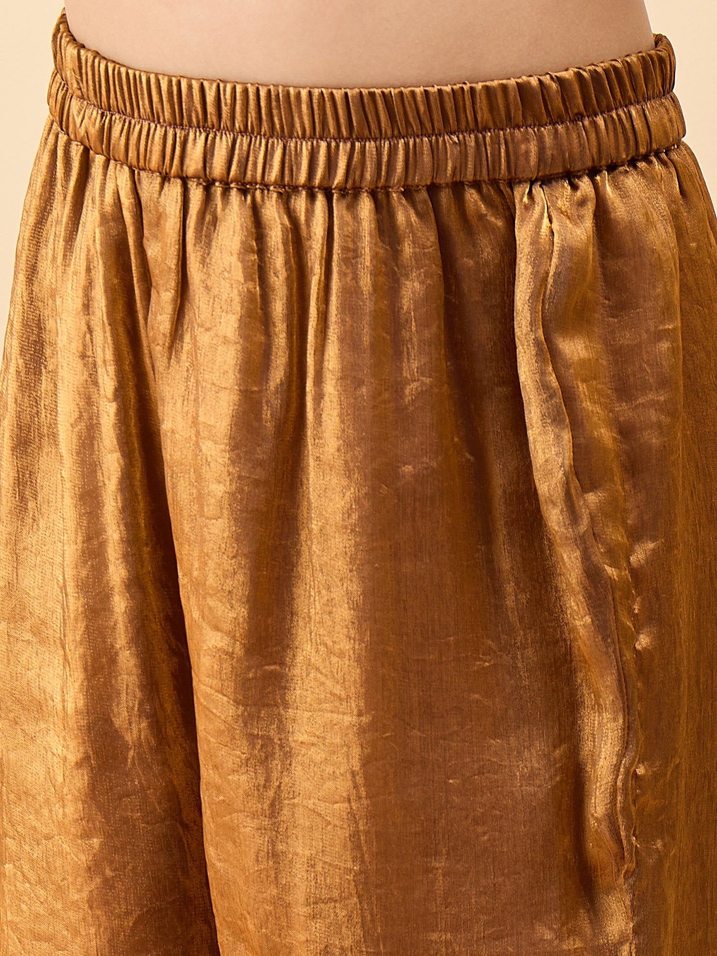 Girls Hip Length Solid Top With Pants - Brown