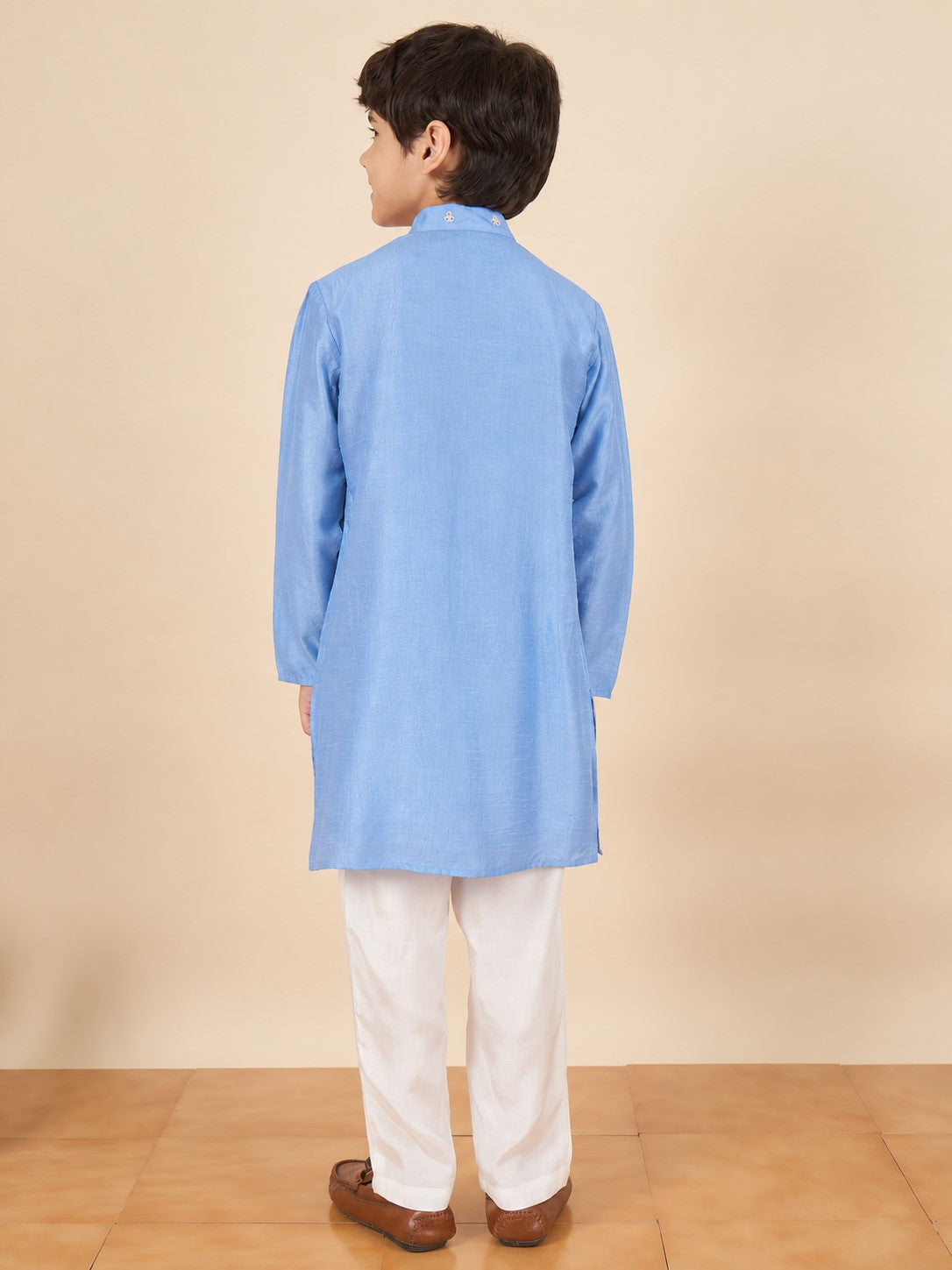 Boys Above Knee Embroidery Kurta Set - Blue