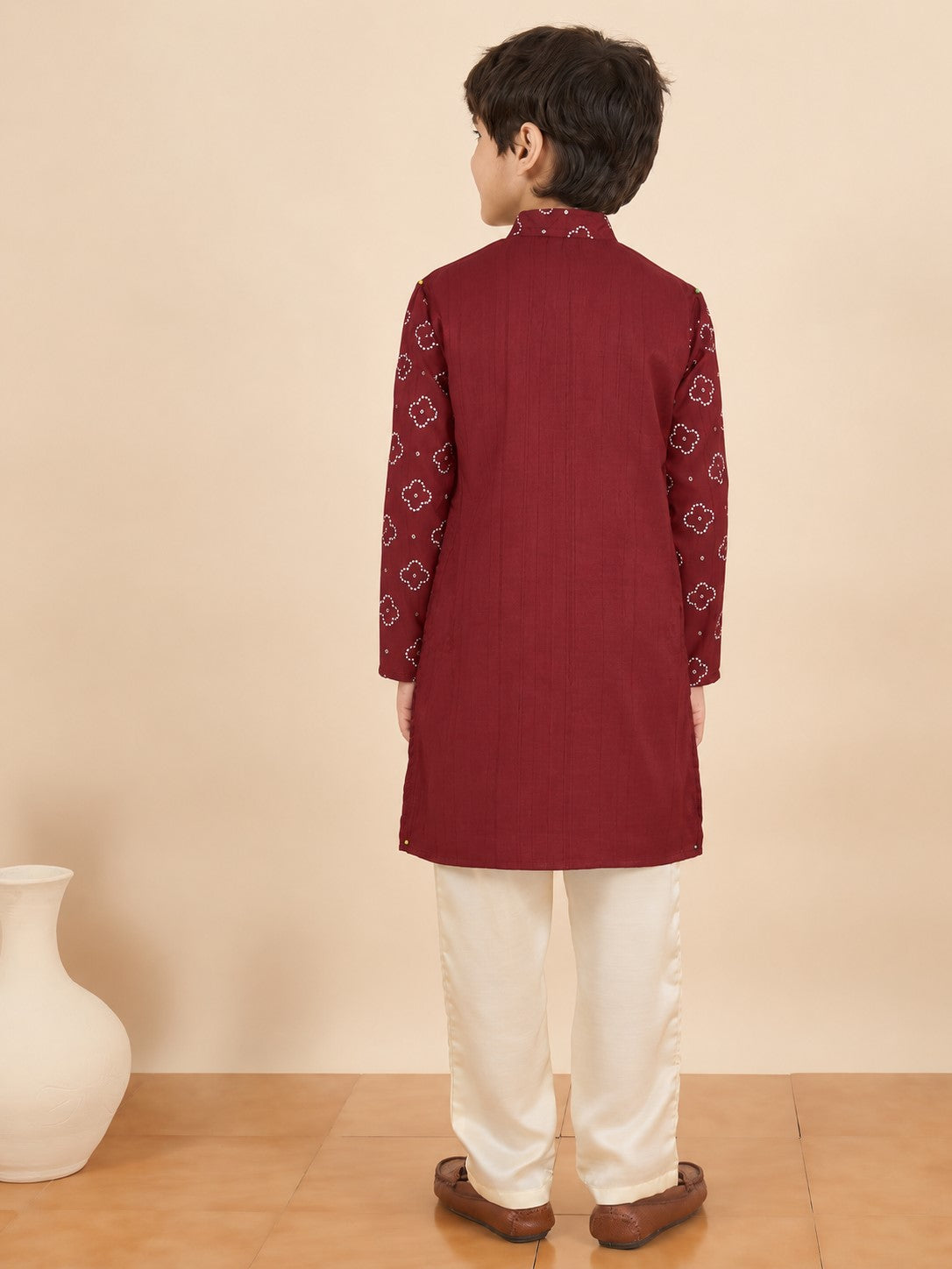 Boys Above Knee All over Print Kurta Set - Maroon