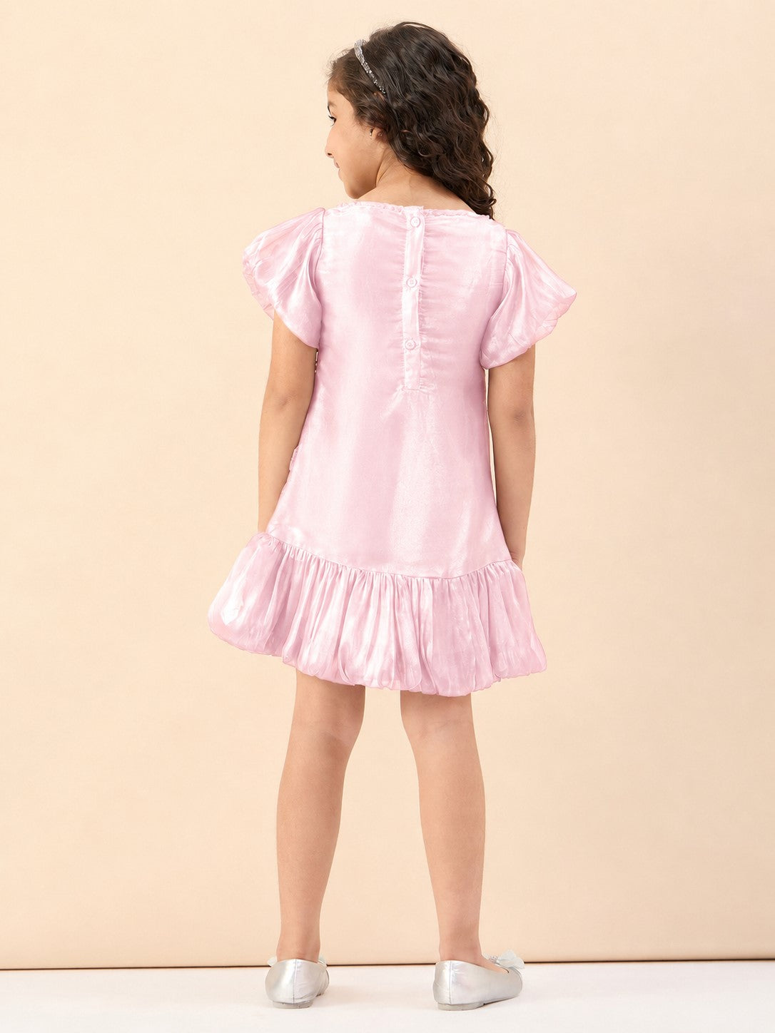 Girls Knee Length Solid Dress - Pink