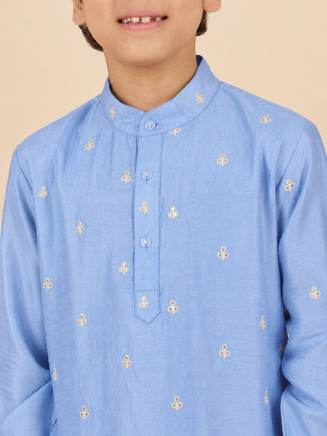 Boys Above Knee Embroidery Kurta Set - Blue