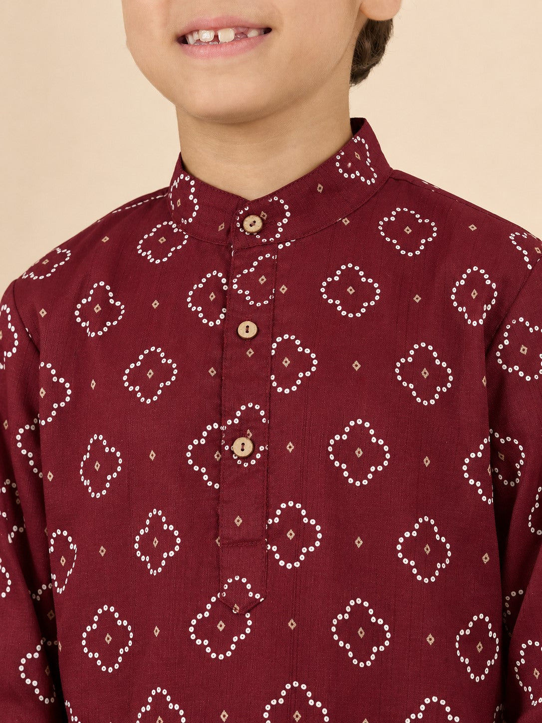 Boys Above Knee All over Print Kurta Set - Maroon
