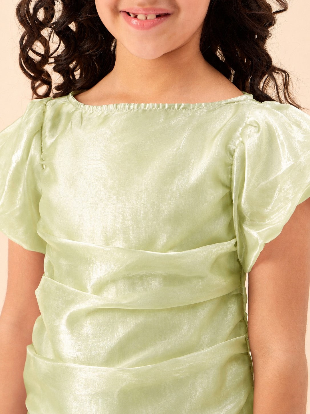 Girls Knee Length Solid Dress - Green